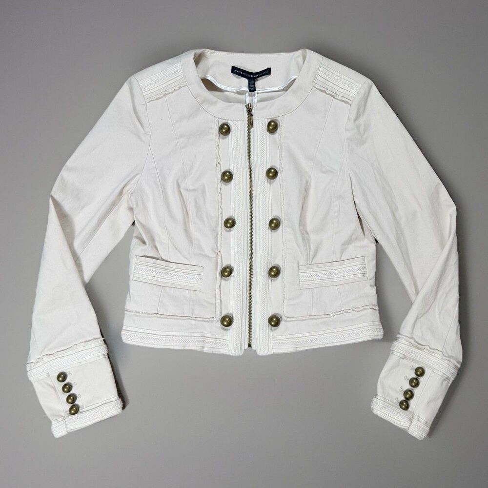 White House Black Market White Military-Style Cropped Jacket